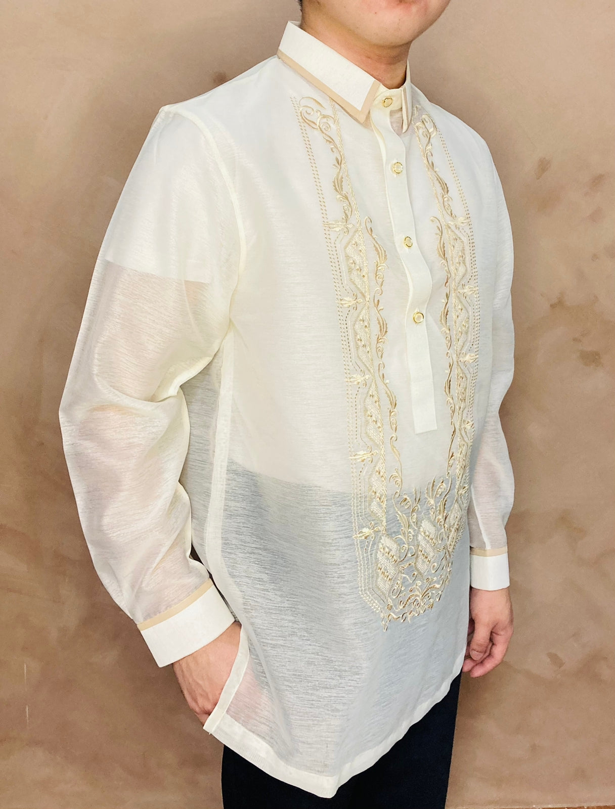 Dionisio - Traditional Barong Tagalog (Beige With Cream Embroidery)