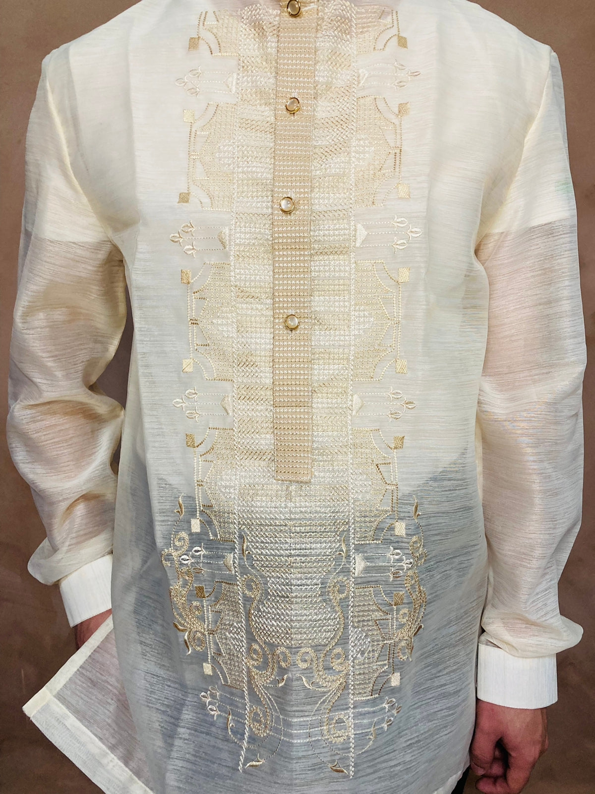 Freddie - Modern Barong Tagalog (Beige With Embroidery on Collar)