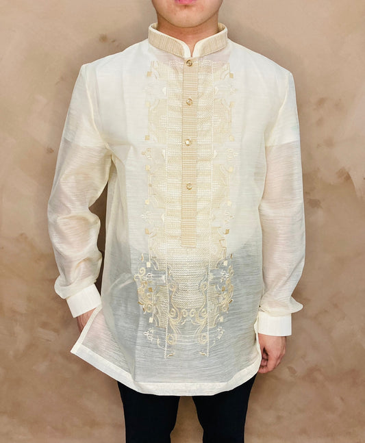 Freddie - Modern Barong Tagalog (Beige With Embroidery on Collar)