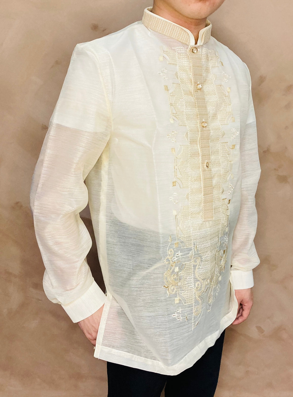 Freddie - Modern Barong Tagalog (Beige With Embroidery on Collar)