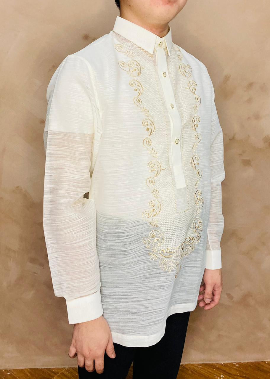 Rogelio - Traditional Barong Tagalog (Beige/Cream With Embroidery)