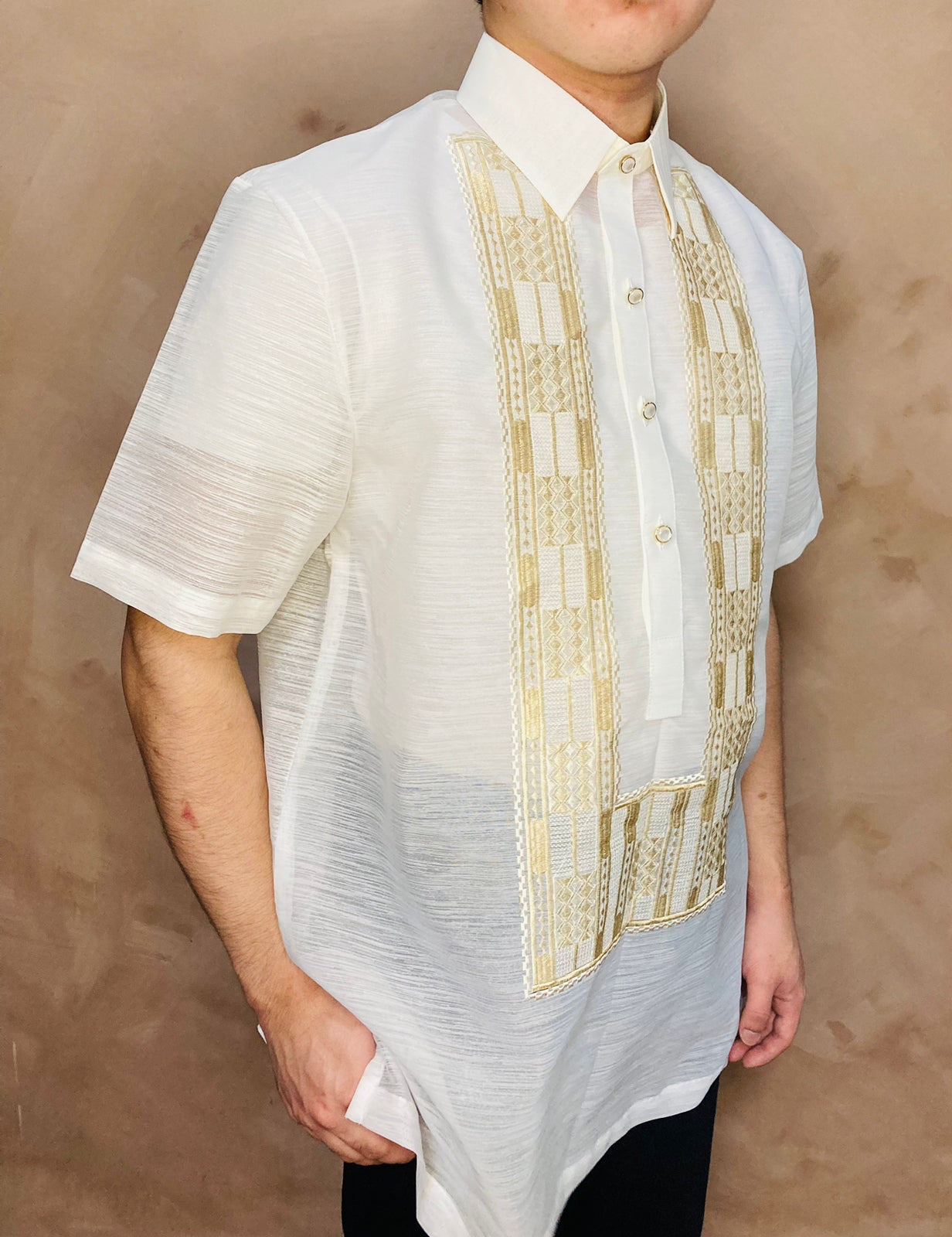 Marcos - Traditional Polo Barong (Cream with Yellow Lining)