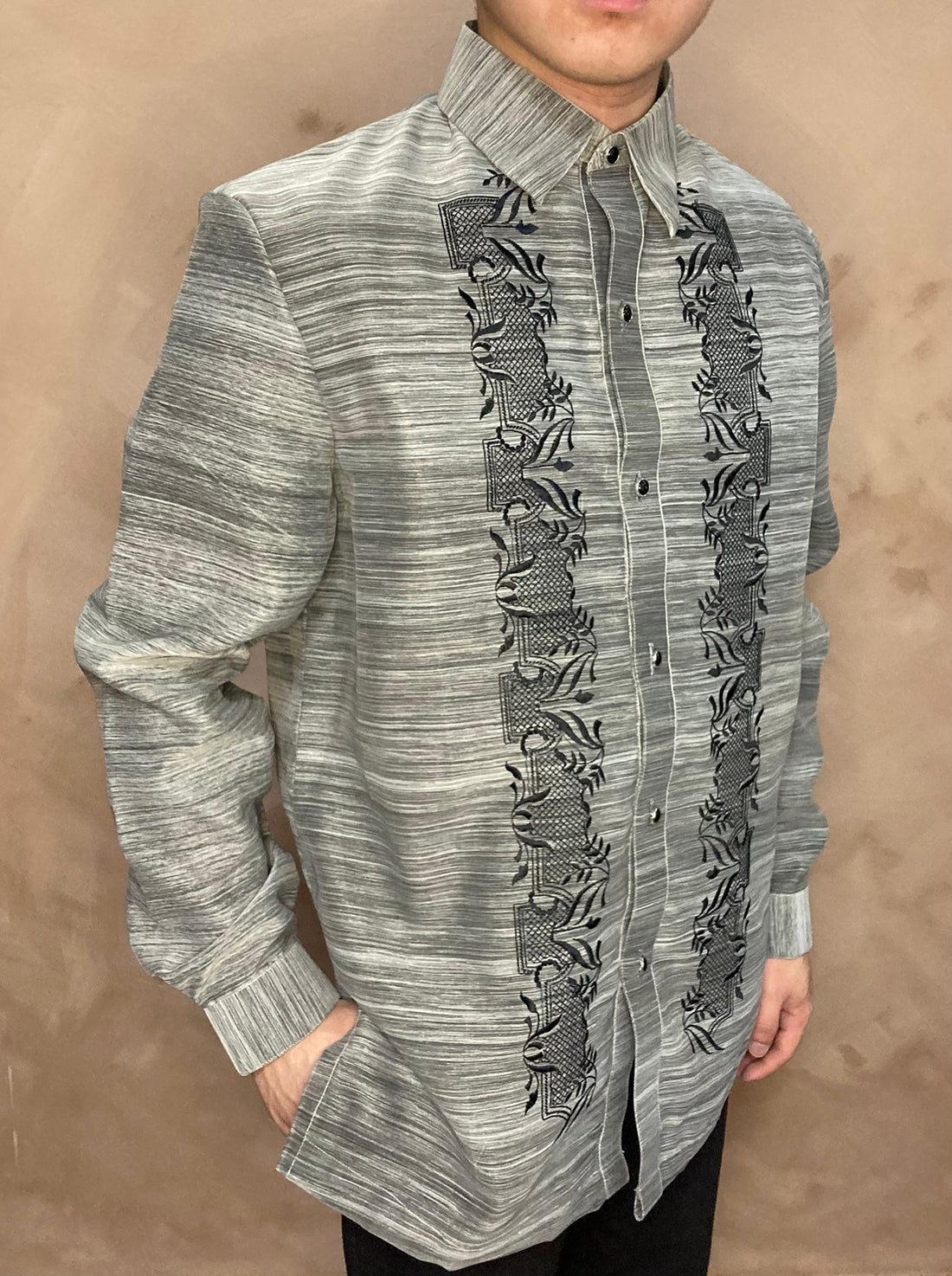 Grey Tagalog Rufino - Modern Barong Tagalog (Black and Gray) – BarongTagalog.com