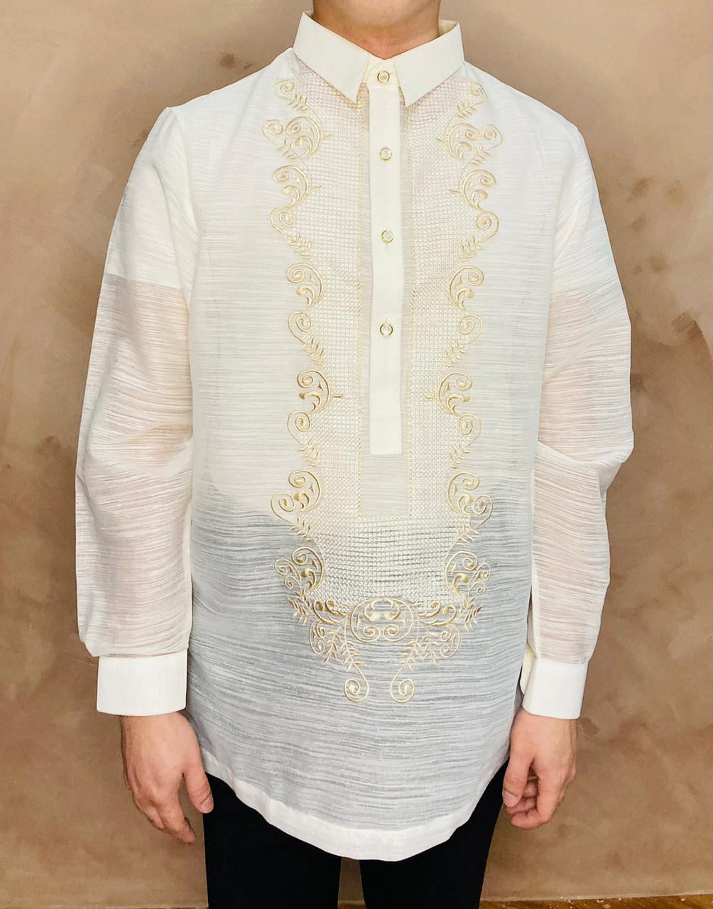 Rogelio - Traditional Barong Tagalog (Beige/Cream With Embroidery)