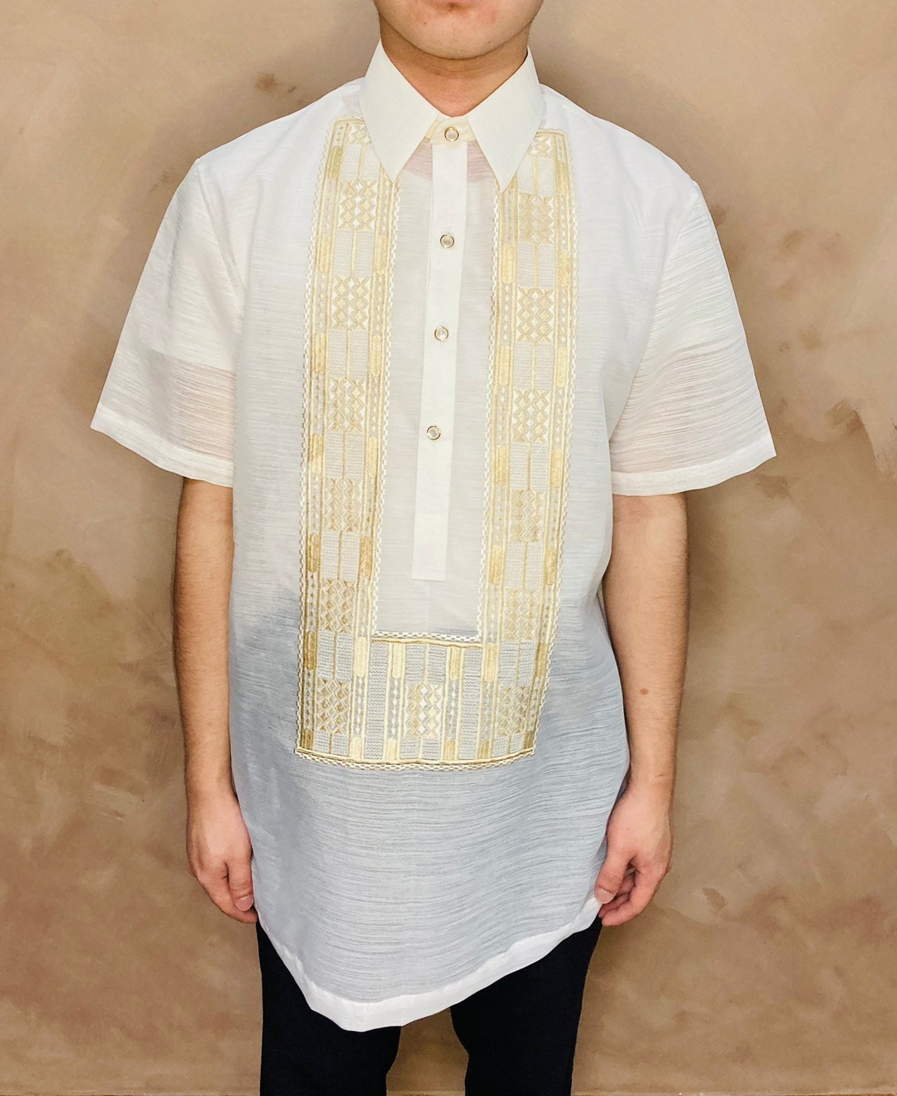 Marcos - Traditional Polo Barong (Cream with Yellow Lining)